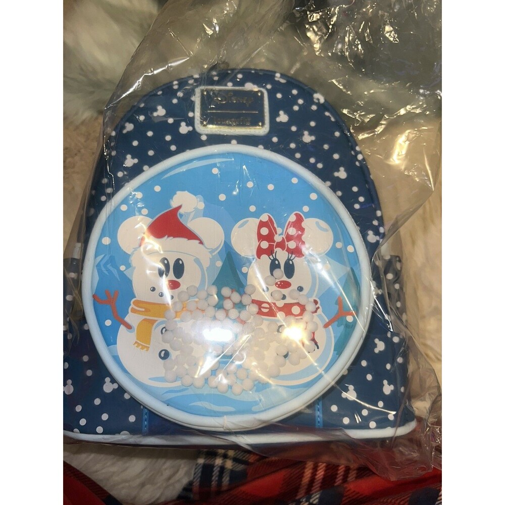 Loungefly mini backpack, Disney snowman Snow Globe Mickey & Minnie Christmas NWT